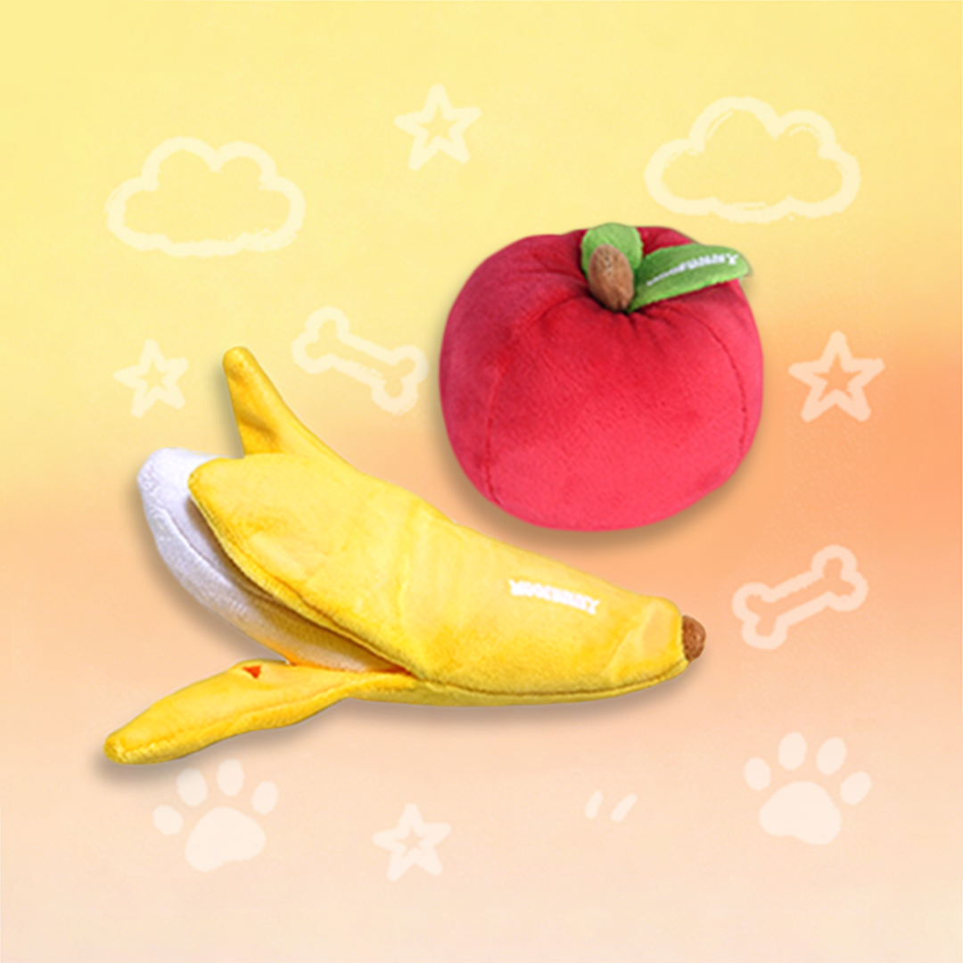 Woofunny Fruit Plush Toy Set Cute Squeaky Dog Toys